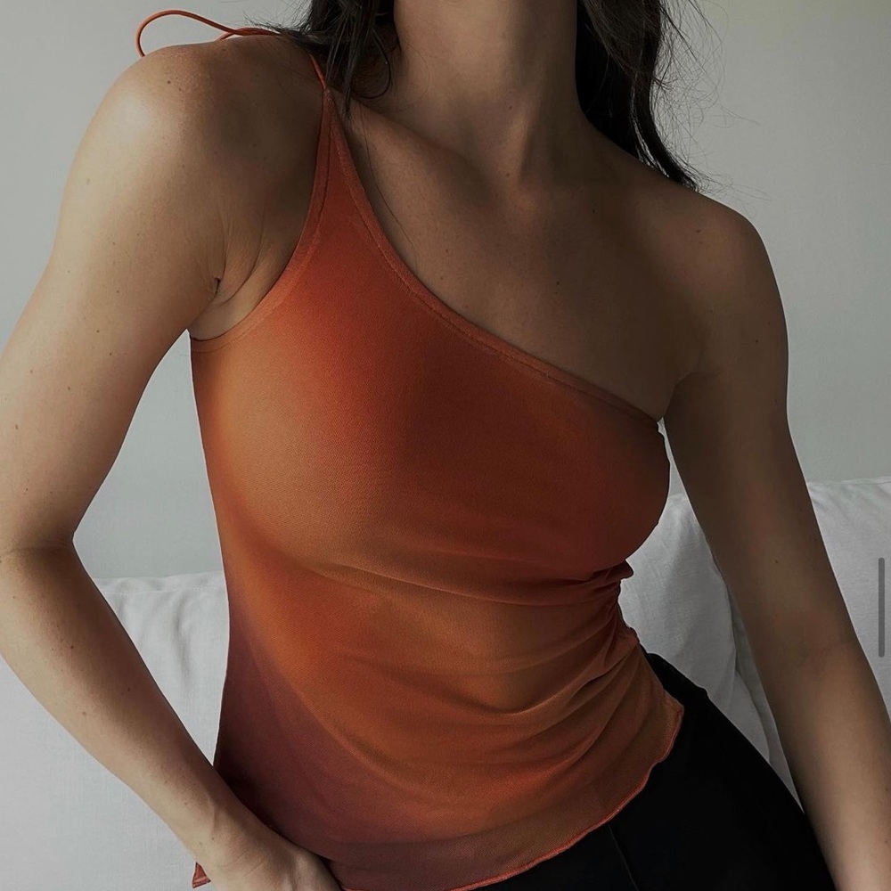 orange patterned top - Picture 2 of 3